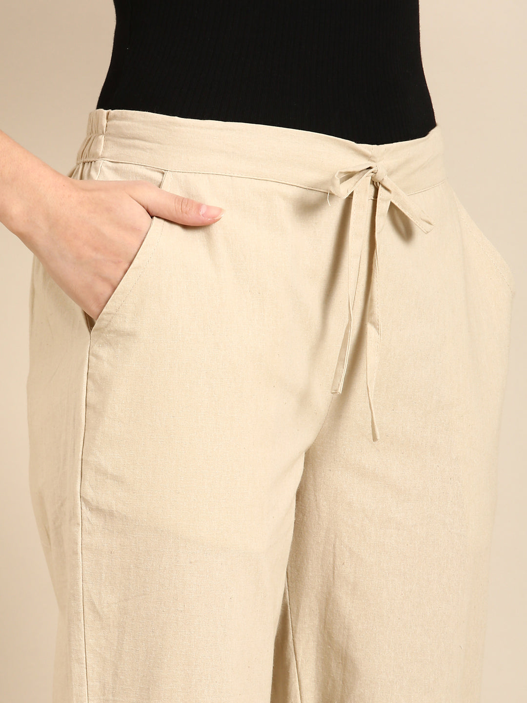 Beige Side Chikan Pants