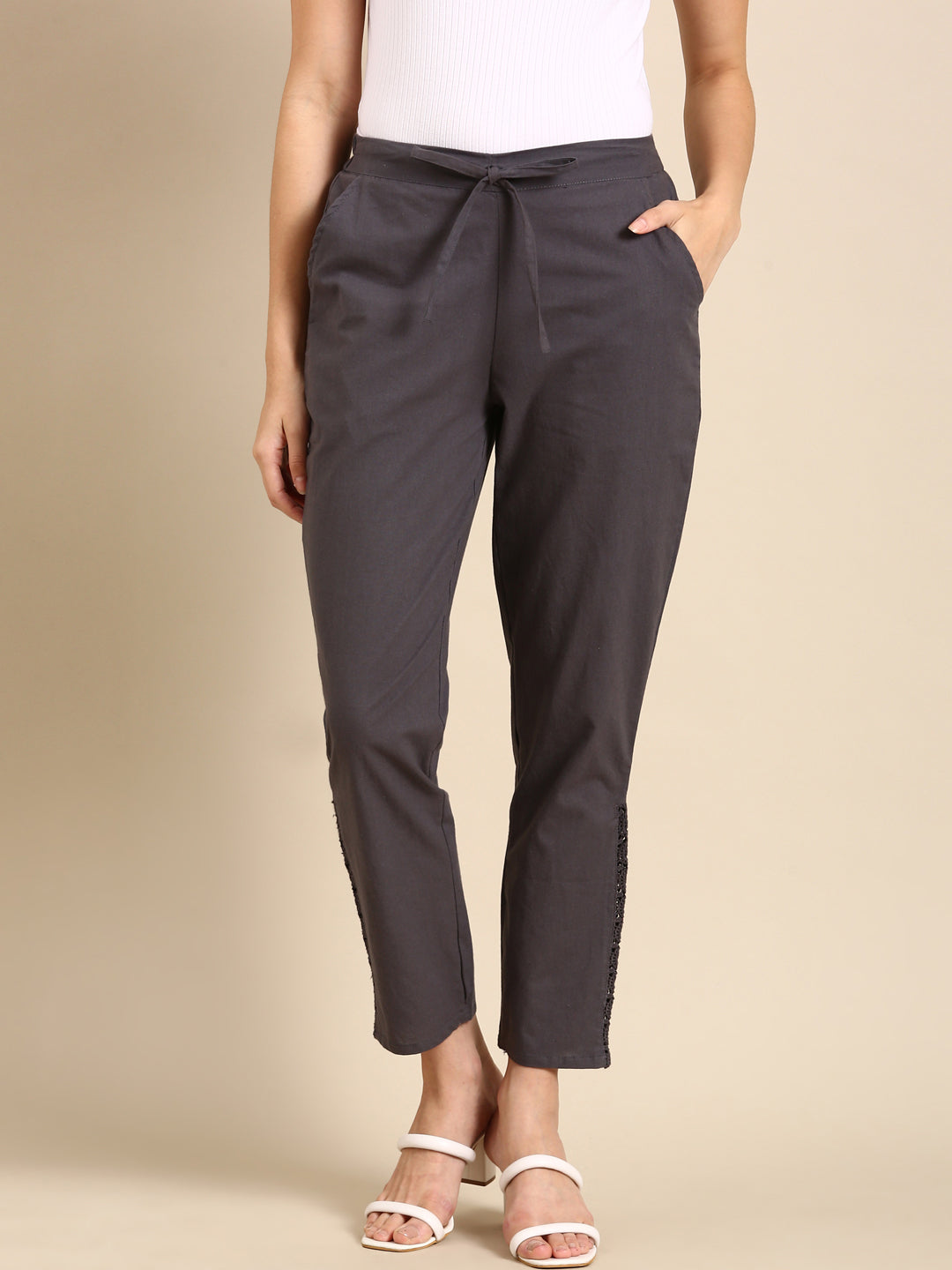 Dark Grey Side Chikan Pants