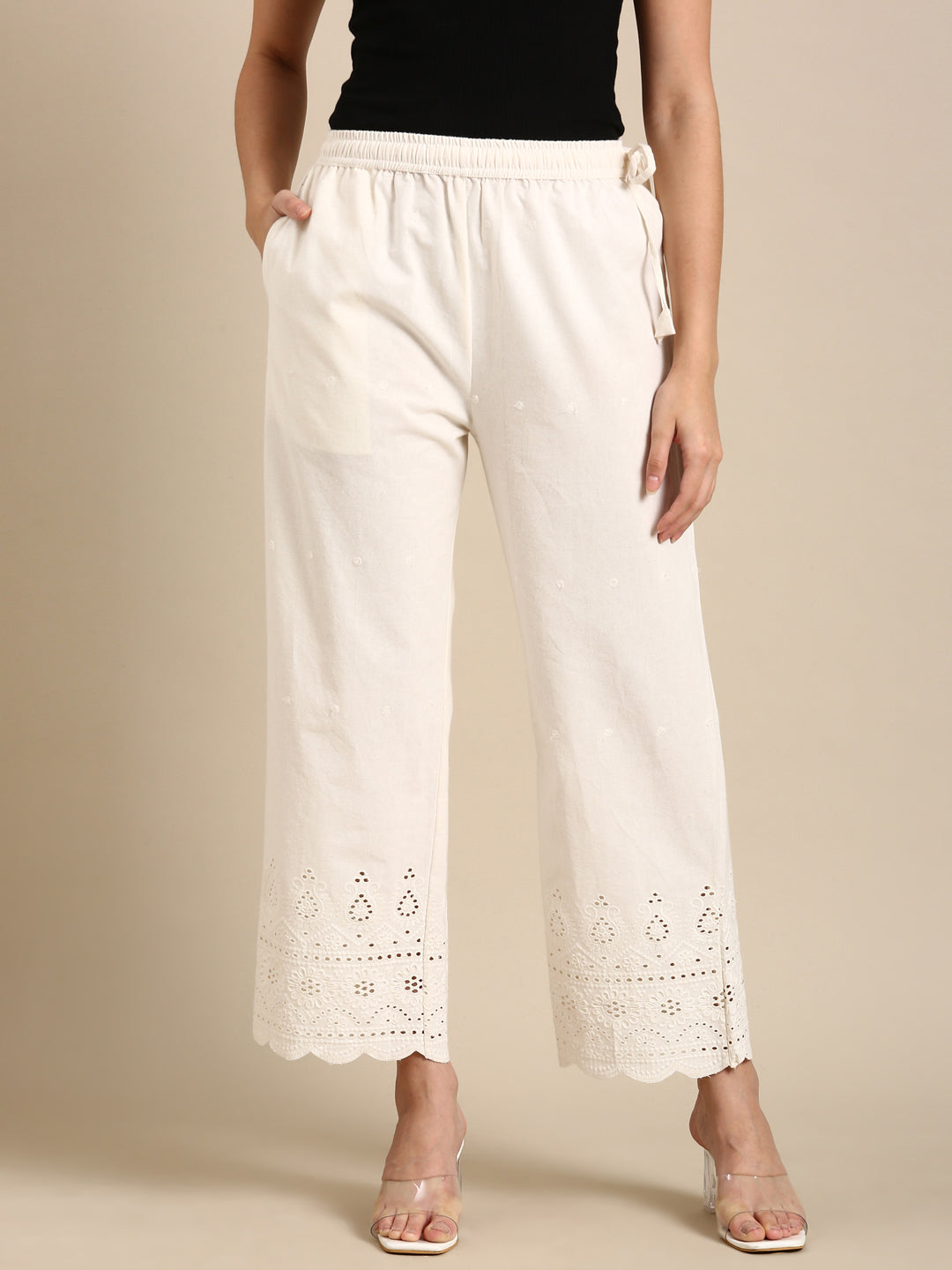 Off White Chikankari Parallel