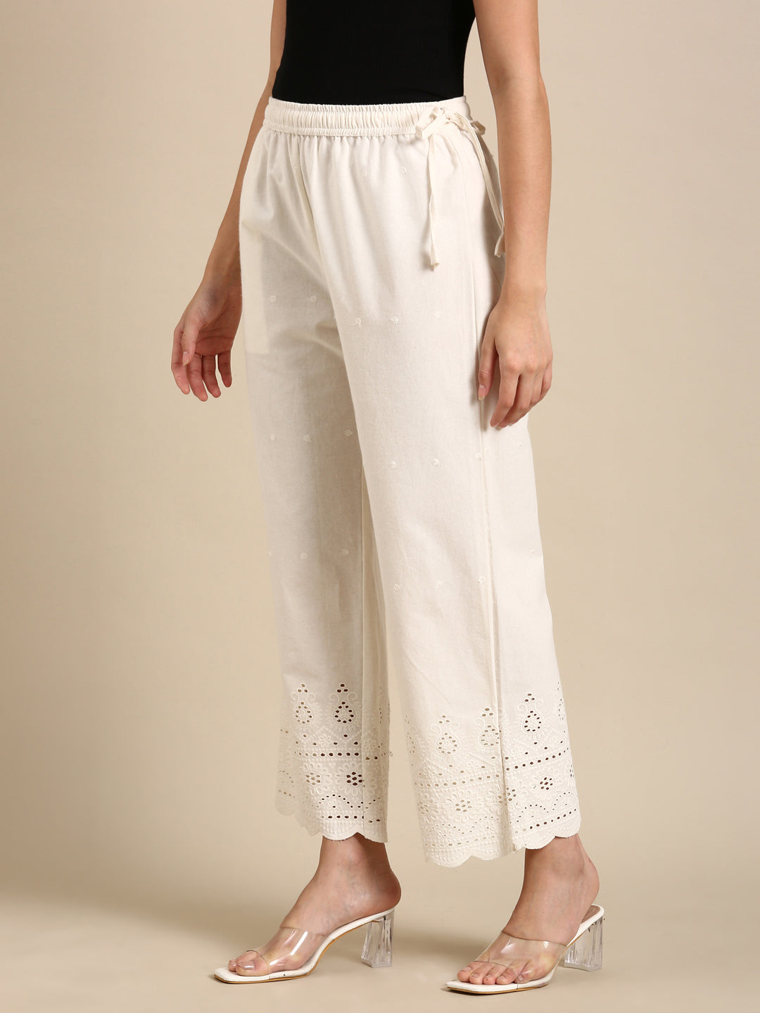 Off White Chikankari Parallel