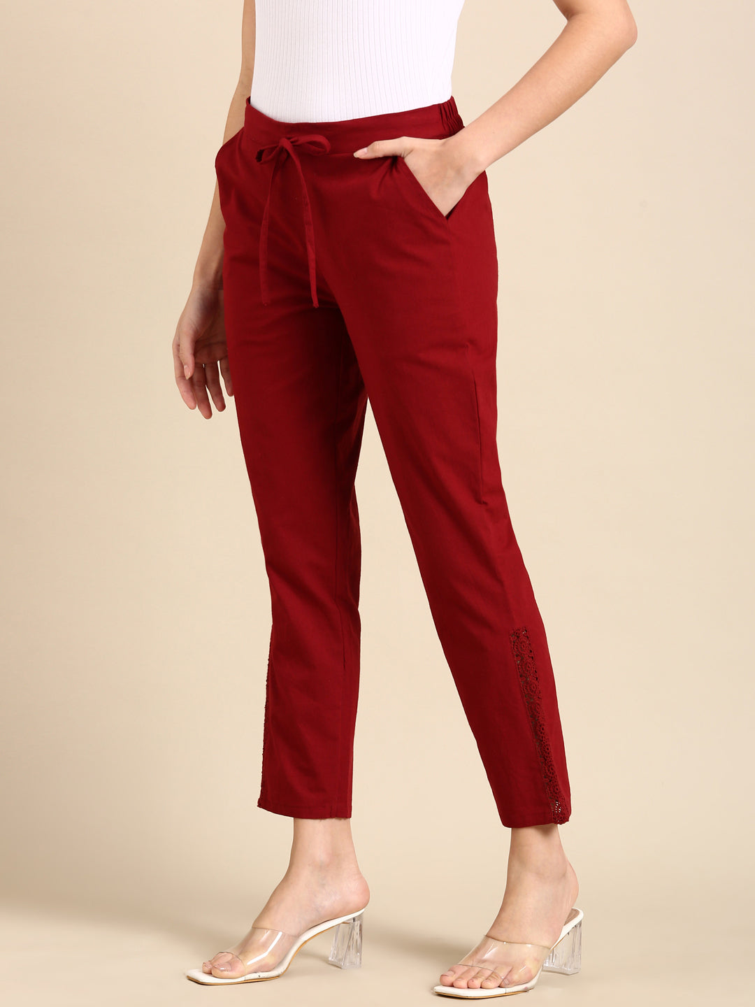 Maroon Side Chikan Pants
