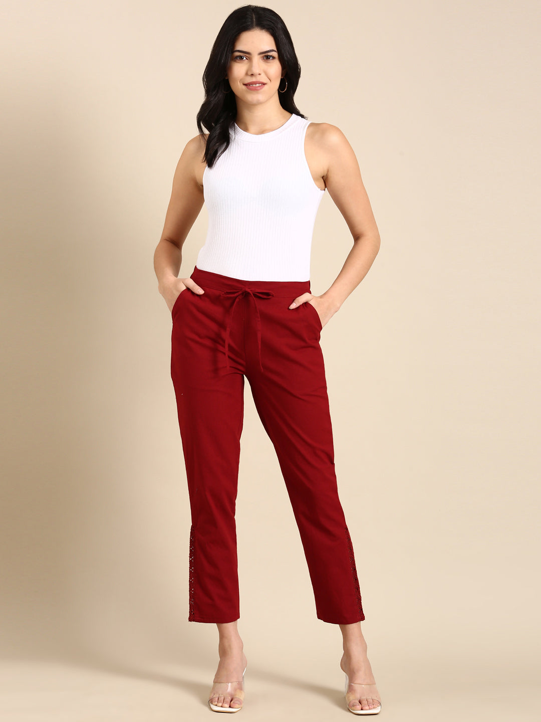 Maroon Side Chikan Pants