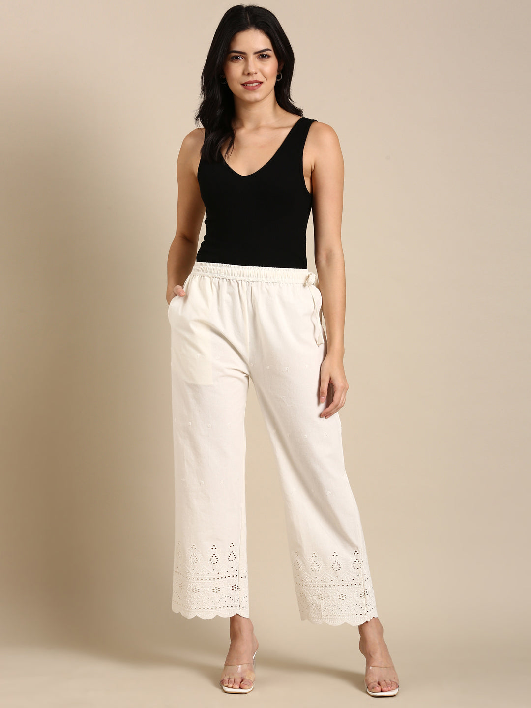 Off White Chikankari Parallel